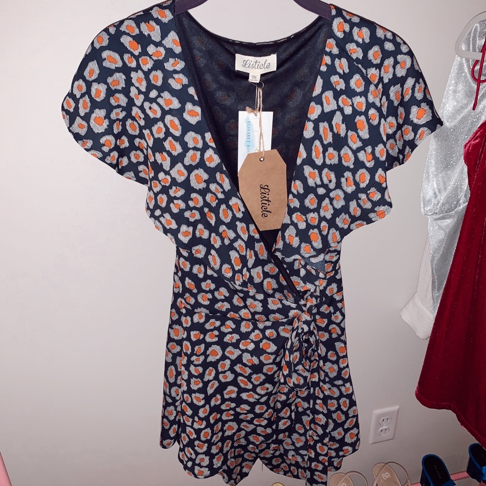 Navy & Orange Printed Romper